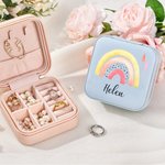 Gepersonaliseerde aquarel Rainbow lederen sieradendoos met naam sieraden reiskoffer verjaardag Valentijnsdag cadeau voor vrouwen