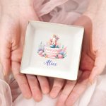 Personalizado Fantasía Sirena Niña Inicial Cerámica Cuadrado Baratija Joyería Plato con Nombre Fiesta de Cumpleaños Regalo para Hijas Besties Niñas