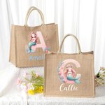 Personalisierte niedliche rosa Fantasy Meerjungfrau Kapazität Jutetasche Tote Bag mit Initialen und Namen Reisezubehör Geburtstagsgeschenk für Mädchen