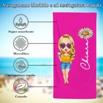 Asciugamano da spiaggia personalizzato in cotone e poliestere con nome, fiore di nascita e personaggio, essenziale per vacanze - Regalo per amiche