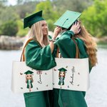 Personalisierte Graduierung Cartoon Charakter Geburt Blume Canvas große Tragetasche mit Namen und Ledergriff Reisezubehör Geburtstag Geschenk für Frauen