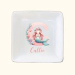 Personalizado Fantasía Sirena Niña Inicial Cerámica Cuadrado Baratija Joyería Plato con Nombre Fiesta de Cumpleaños Regalo para Hijas Besties Niñas