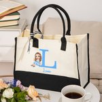 Personalized Cartoon Graduate Character Canvas Tote Bag with Initial and Name Graduation Blessing Party Favor Gift for Girls Friends