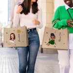 Gepersonaliseerde Vlinder Cartoon Karakter Herbruikbare Jute Draagtas met Geboortebloem en Naam Afstuderen Verjaardagscadeau voor Meisjes Vrienden