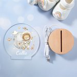 Personalised Cute Lion Bear Animal Astronauts Solar System Planets LED Night Light with Name and Wooden Base Nursery Decor Birthday Gift for Kids