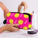 Personalized Basketball Football Name Portable Toiletry Bag with Zipper and Handle Travel Accessory Game Day Birthday Gift for Ball Sports Lover