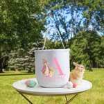 Conejito personalizado con inicial y nombre Cesta de caramelos grande de lona con asa Divertida caza de huevos de Pascua Regalo para niños Niñas