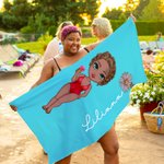 Asciugamano da spiaggia personalizzato in cotone e poliestere con nome, fiore di nascita e personaggio, essenziale per vacanze - Regalo per amiche