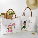 Personalizzato nascita fiore cappello scapolo personaggio cartone animato tela Tote Bag con maniglia in pelle e nome laurea celebrazione regalo per le donne ragazze