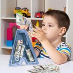 Personalised Cute Animal Name Initial Shape Wooden Money Box Piggy Bank with Clear Window Kid Room Educational Decor Birthday Gift for Boys Girls