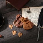Personalized Wooden Guitar Name Picks Storage Box with 3 Picks Birthday Gift for Musician Guitar Player