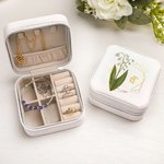 Personalized Gold-Edged Birth Flower PU Leather Jewellery Box with Name Portable Travel Essential Birthday Gift for Women