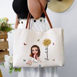 Personalizzato nascita fiore cappello scapolo personaggio cartone animato tela Tote Bag con maniglia in pelle e nome laurea celebrazione regalo per le donne ragazze