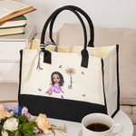 Personalised Cartoon Graduate Character Birth Flower Butterfly Canvas Tote Bag with Name Graduation Birthday Gift for Girls Friends
