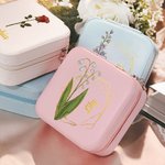 Personalized Gold-Edged Birth Flower PU Leather Jewellery Box with Name Portable Travel Essential Birthday Gift for Women
