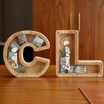 Personalised Cute Animal Name Initial Shape Wooden Money Box Piggy Bank with Clear Window Kid Room Educational Decor Birthday Gift for Boys Girls