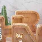 Personalised Cute Animal Name Initial Shape Wooden Money Box Piggy Bank with Clear Window Kid Room Educational Decor Birthday Gift for Boys Girls