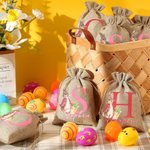 Personalisierte niedliche Osterhase Drawstring Süßigkeiten Geschenk Tasche mit Initialen und Namen Ostern Geschenk für Kinder