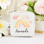 Gepersonaliseerde aquarel Rainbow lederen sieradendoos met naam sieraden reiskoffer verjaardag Valentijnsdag cadeau voor vrouwen