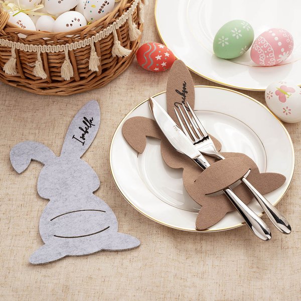 Personalisierte Filz Hase Form Geschirrhalter Bestecktaschen mit Namen Home Easter Party Abendessen Tabelle liefert Geschenk für Familie Freunde