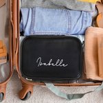 Personalized Simple Name Design Large Multi-compartment Leather Makeup Bag with Makeup Brush Holder Travel Essentials Birthday Gift for Women