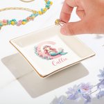 Personalizado Fantasía Sirena Niña Inicial Cerámica Cuadrado Baratija Joyería Plato con Nombre Fiesta de Cumpleaños Regalo para Hijas Besties Niñas