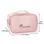 Personalized Simple Name Design Large Multi-compartment Leather Makeup Bag with Makeup Brush Holder Travel Essentials Birthday Gift for Women