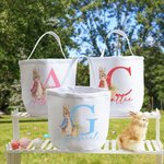 Conejito personalizado con inicial y nombre Cesta de caramelos grande de lona con asa Divertida caza de huevos de Pascua Regalo para niños Niñas
