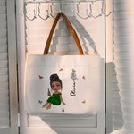 Personalizzato nascita fiore cappello scapolo personaggio cartone animato tela Tote Bag con maniglia in pelle e nome laurea celebrazione regalo per le donne ragazze