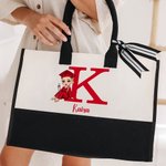 Personalized Cartoon Graduate Character Canvas Tote Bag with Initial and Name Graduation Blessing Party Favor Gift for Girls Friends