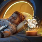 Personalised Cute Lion Bear Animal Astronauts Solar System Planets LED Night Light with Name and Wooden Base Nursery Decor Birthday Gift for Kids
