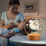 Personalised Cute Lion Bear Animal Astronauts Solar System Planets LED Night Light with Name and Wooden Base Nursery Decor Birthday Gift for Kids