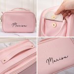 Personalized Simple Name Design Large Multi-compartment Leather Makeup Bag with Makeup Brush Holder Travel Essentials Birthday Gift for Women