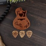 Personalized Wooden Guitar Name Picks Storage Box with 3 Picks Birthday Gift for Musician Guitar Player
