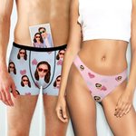 Personalisierte Multicolor Line Love Couple Face Photo Design Atmungsaktive Tanga Brief Boxer Unterwäsche Set Valentinstag Jahrestag Geschenk für Männer Frauen