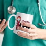 Personalisierte Krankenschwester Cartoon Charakter 11/15oz Keramikbecher mit Namen und Titel Geburtstag Anerkennung Krankenschwester Woche Geschenk für medizinisches Personal