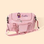 Personalisierte Cartoon Basketball Mädchen Name wasserdicht große Seesack mit Fach und Schultergurt Geburtstag Geschenk für Basketball-Liebhaber