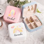 Gepersonaliseerde aquarel Rainbow lederen sieradendoos met naam sieraden reiskoffer verjaardag Valentijnsdag cadeau voor vrouwen