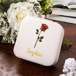 Personalized Gold-Edged Birth Flower PU Leather Jewellery Box with Name Portable Travel Essential Birthday Gift for Women