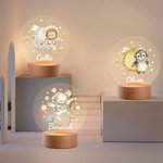 Personalised Cute Lion Bear Animal Astronauts Solar System Planets LED Night Light with Name and Wooden Base Nursery Decor Birthday Gift for Kids