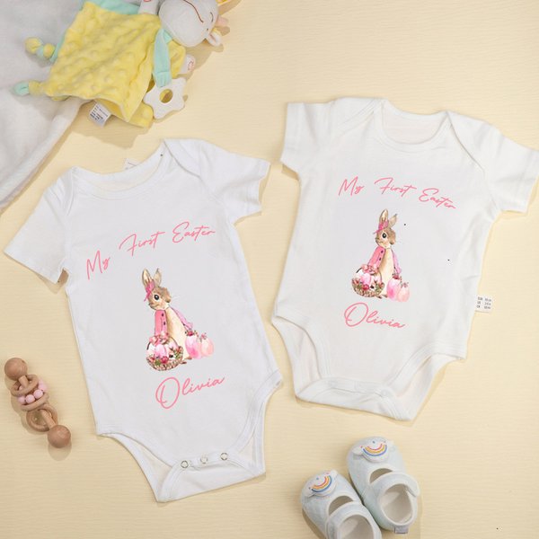 Body pour bébé à manches courtes en coton avec nom Cadeau d'anniversaire de Pâques pour bébé fille garçon