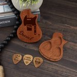 Personalized Wooden Guitar Name Picks Storage Box with 3 Picks Birthday Gift for Musician Guitar Player