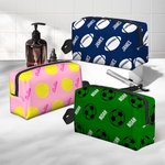 Personalized Basketball Football Name Portable Toiletry Bag with Zipper and Handle Travel Accessory Game Day Birthday Gift for Ball Sports Lover