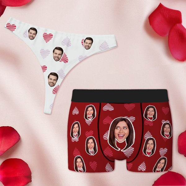 Linea d'amore personalizzata multicolore con foto di design perizoma traspirante Boxer Set di biancheria intima per San Valentino Regalo di anniversario per uomini e donne