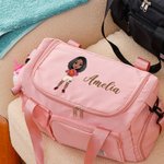 Personalisierte Cartoon Basketball Mädchen Name wasserdicht große Seesack mit Fach und Schultergurt Geburtstag Geschenk für Basketball-Liebhaber