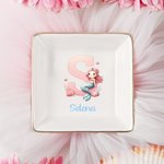 Personalizado Fantasía Sirena Niña Inicial Cerámica Cuadrado Baratija Joyería Plato con Nombre Fiesta de Cumpleaños Regalo para Hijas Besties Niñas