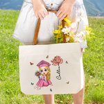 Personalizzato nascita fiore cappello scapolo personaggio cartone animato tela Tote Bag con maniglia in pelle e nome laurea celebrazione regalo per le donne ragazze