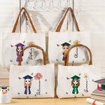 Personalisierte Graduierung Cartoon Charakter Geburt Blume Canvas große Tragetasche mit Namen und Ledergriff Reisezubehör Geburtstag Geschenk für Frauen