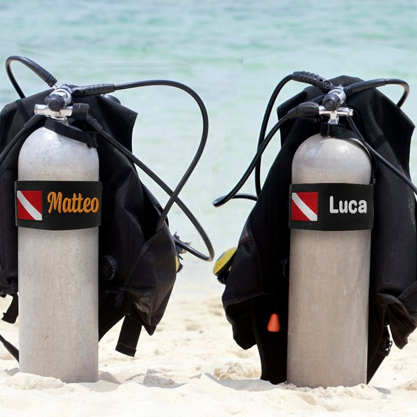 Cinturino con chiusura a strappo per bombola da sub personalizzata con ricamo e bandiera accessorio per immersioni regalo per appassionati di sub