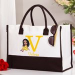 Personalized Cartoon Graduate Character Canvas Tote Bag with Initial and Name Graduation Blessing Party Favor Gift for Girls Friends